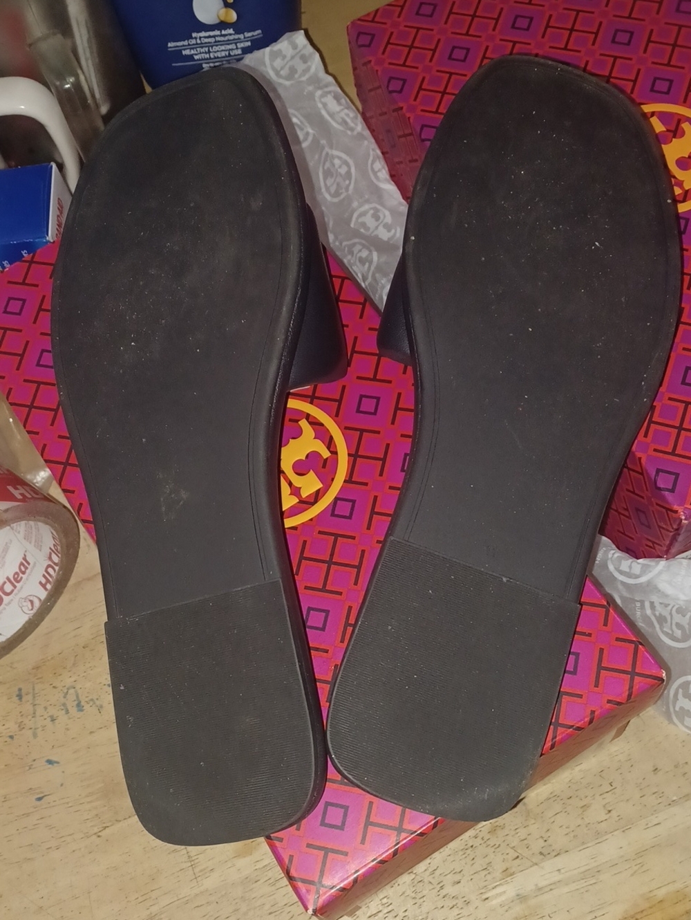 Tory Burch Navy/Gold Double T Sport Slide Nappa Leather Sandals Size 11 - Picture 8 of 9